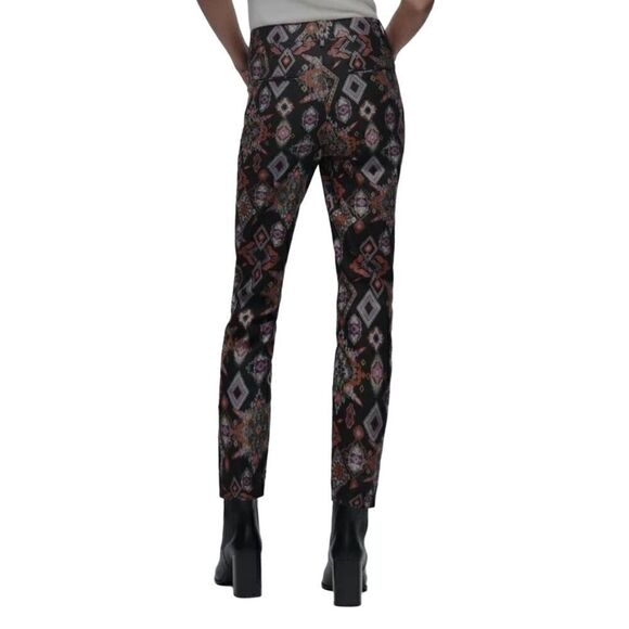 Zara Slim Printed Pants Women's Size Medium Straight Leg Side Hem Slits Multicol - Picture 12 of 15